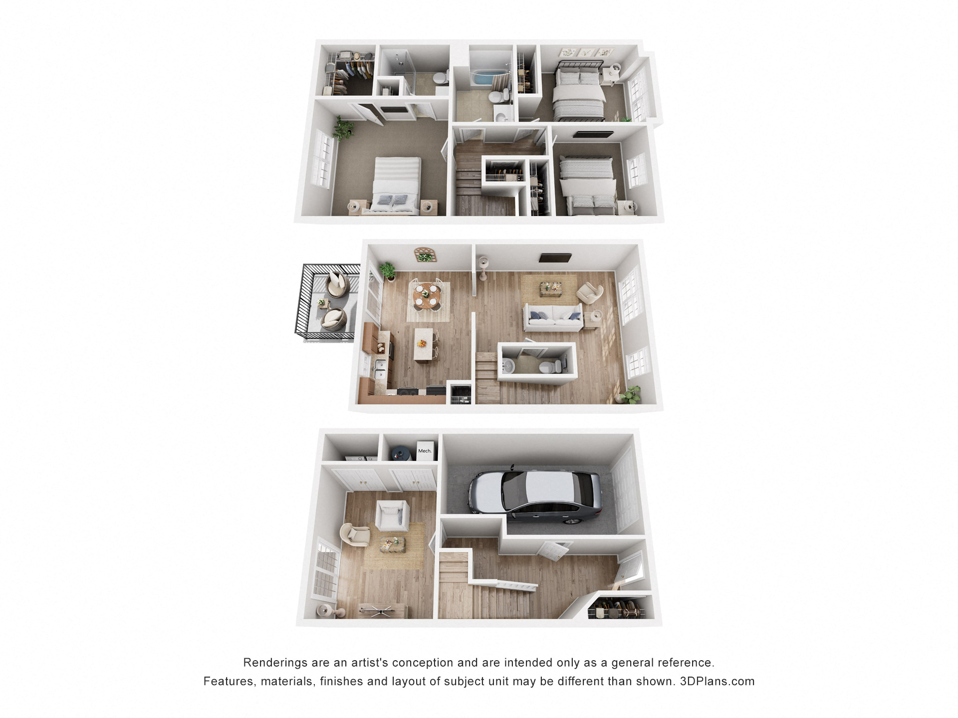 Floor plan for 3 beds, 2.5 baths, 1707 sqft